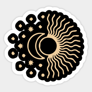 bohemian astrological design with sun, stars and sunburst. Boho linear icons or symbols in trendy minimalist style. Modern art Sticker